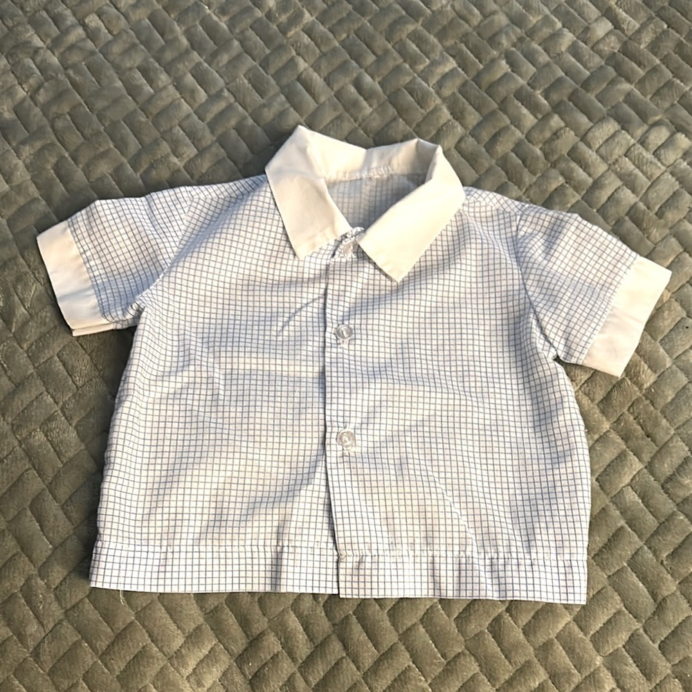 🍄Vintage boys size 3T shirt sleeve blue and white short sleeve plaid